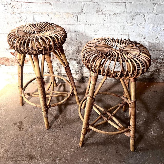 Wood Bamboo High Stools by Franco Albini, Set of 2 For Sale - Image 7 of 9