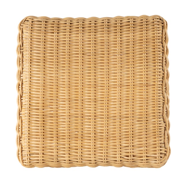 Wood Flora 30.25 in. Seat Height Square Rattan Scalloped Backless Bar Stool, Natural Rattan For Sale - Image 7 of 8