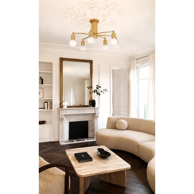 Mid-Century Modern German Six-Light Polished Brass Ceiling Lamp, 1970s For Sale - Image 4 of 8