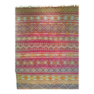 Vintage Moroccan Tribal Kilim, Handwoven Wool, Stripe Geometric Pattern, Purple & Yellow, 6x10 For Sale