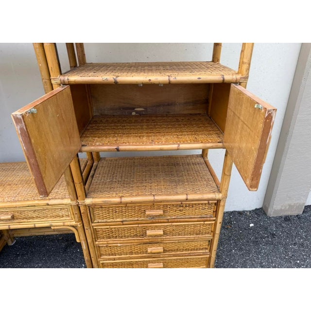 Mid-Century Modern Mid 20th Century 3-Piece Vintage Bamboo Boho Woven Rattan Etagere. For Sale - Image 3 of 7