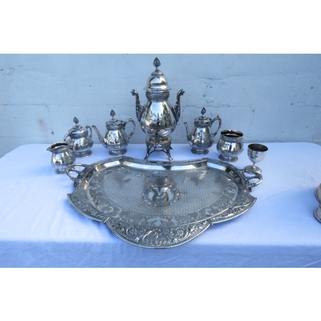 Late 20th Century Meriden Silver Plated Serving Tea Tray Set With Pairpoint Pitcher and Cup 4483b For Sale - Image 15 of 18