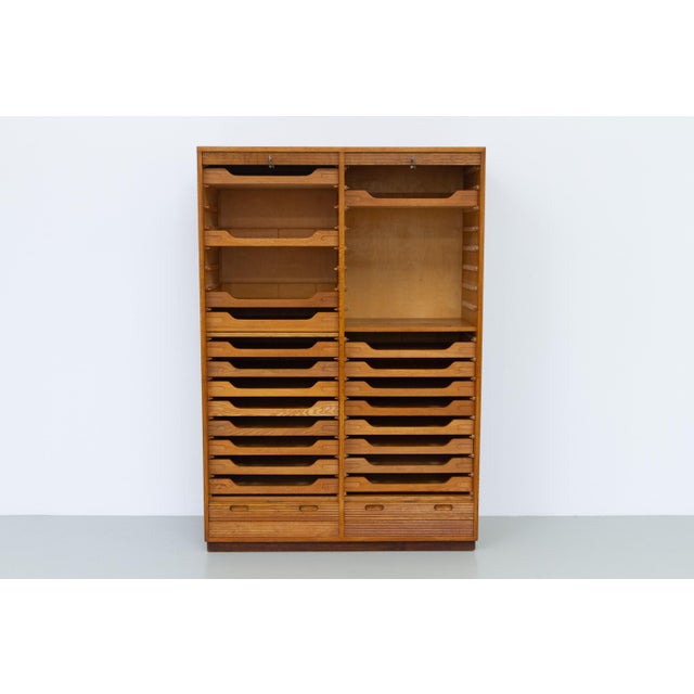 Brown Danish Art Deco Oak Double Tambour Archive Cabinet, 1930s. For Sale - Image 8 of 18