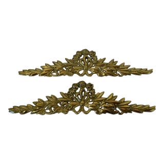 Hollywood Regency Brass Rose Design Wall Hangings - a Pair For Sale