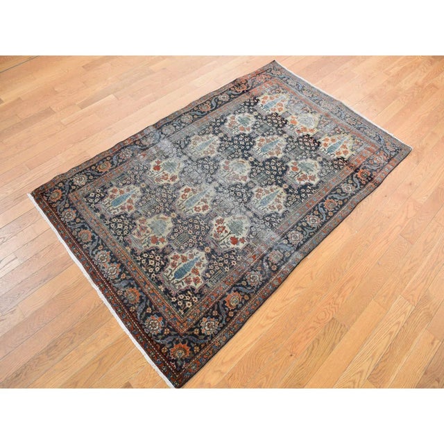 Traditional 1920 Midnight Blue Antique Persian Isphahan Garden Design Pure Wool Hand Knotted Rug For Sale - Image 3 of 8