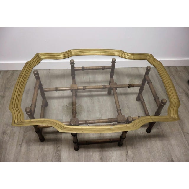 Hollywood Regency Faux Bamboo Brass & Glass Coffee Table For Sale In Raleigh - Image 6 of 6