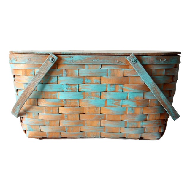 Vintage Splint Weave Picnic Basket For Sale