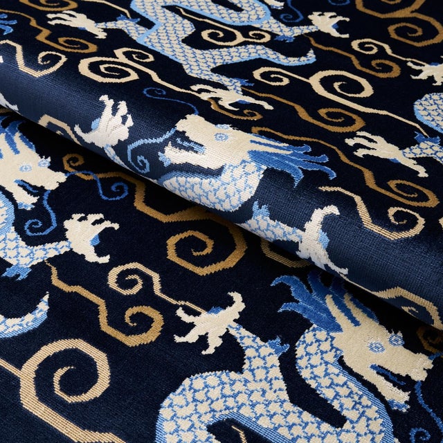 Schumacher Schumacher Bixi Velvet Fabric in Midnight Blue For Sale - Image 4 of 4