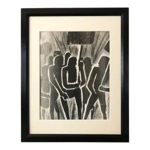 Vintage Expressionist Figurative Abstract Lithograph Protesters by Jacki Kresman