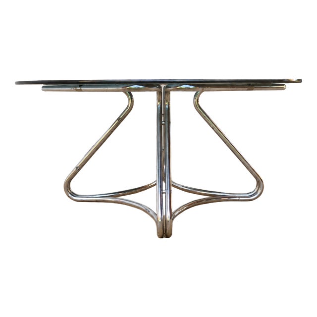 Vintage Bauhaus Space Age Coffee Table in Smoked Glass and Chrome, 1970s For Sale
