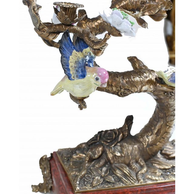 Metal French Bronze Branches with Porcelain Birds and Flowers, Set of 2 For Sale - Image 7 of 18
