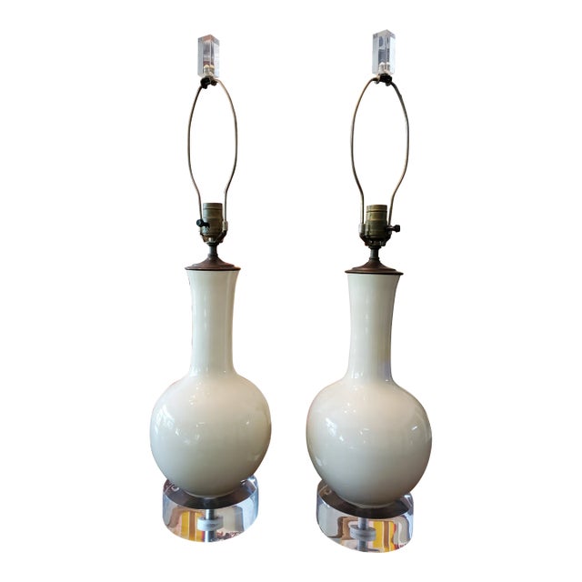 Mid-Century Modern Italian Lucite / Porcelain Cream Lamps - a Pair For Sale