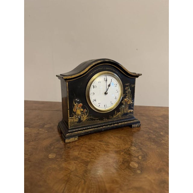 Antique Edwardian Chinoiserie Decorated Mantle Clock, 1900 For Sale - Image 3 of 7