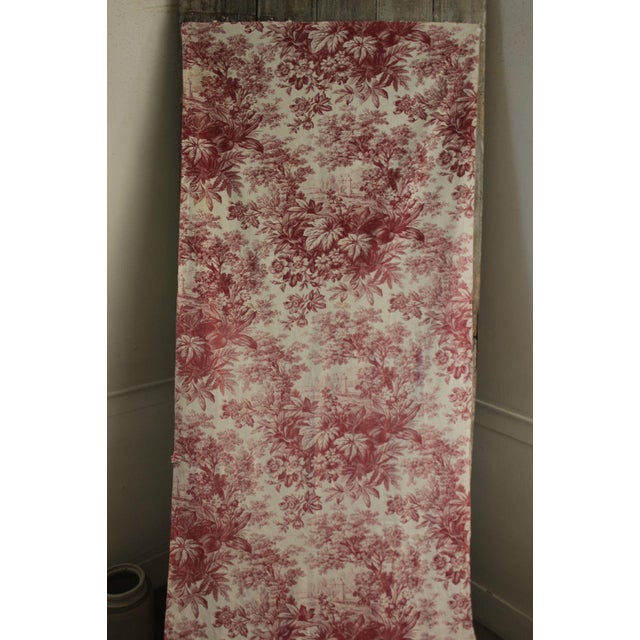 Toile Fabric Antique French Castle Raspberry Red Floral Material 19th ...