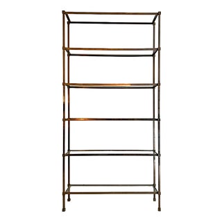Vintage Italian Bookcase in Satin Metal and Glass, 1970s For Sale