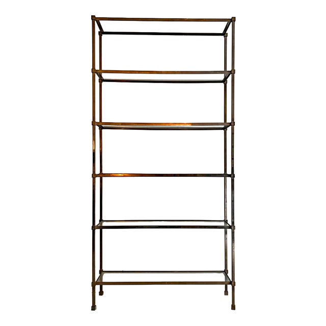 Vintage Italian Bookcase in Satin Metal and Glass, 1970s For Sale