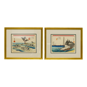 "Tōkaidō Road Series" by Andō Hiroshige Japanese Woodblock Prints a Pair