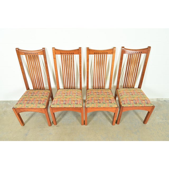 Late 20th Century Stickley Arts & Crafts Cherry Wood High Back Spindle Dining Chairs, Set of Four For Sale - Image 5 of 13