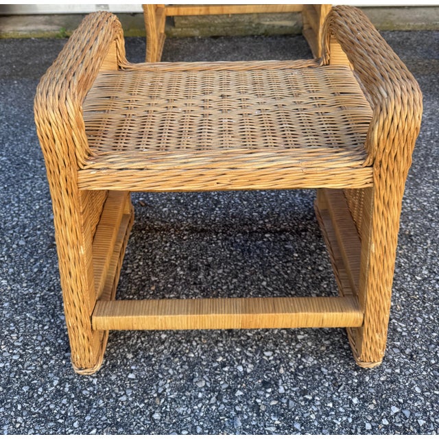 Vintage Wicker Vanity Set With Arched Mirror and Matching Stool For Sale - Image 12 of 12