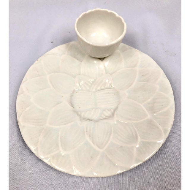 White Ironstone Artichoke Serving Plate W/Attached Sauce Cup For Sale - Image 9 of 11