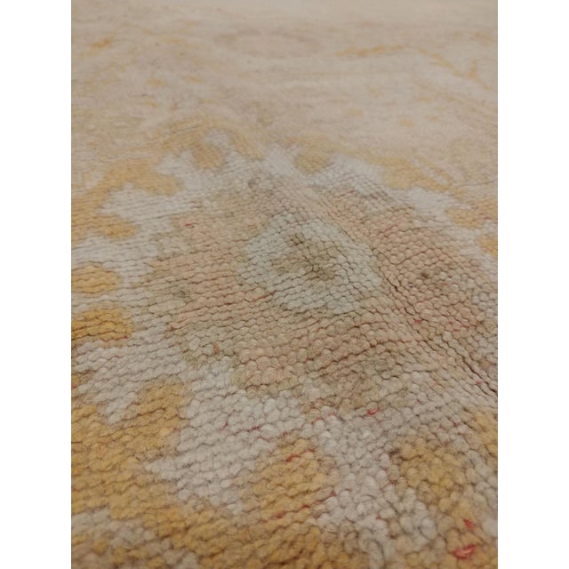 Brown Antique Oushak Carpet, Oriental Rug, Handmade Warm Soft Ivory, Saffron, Shrimp For Sale - Image 8 of 18