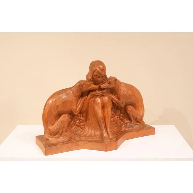 Armand Godard, Art Deco Youth with Greyhounds, 1930, Terracotta For Sale - Image 3 of 10