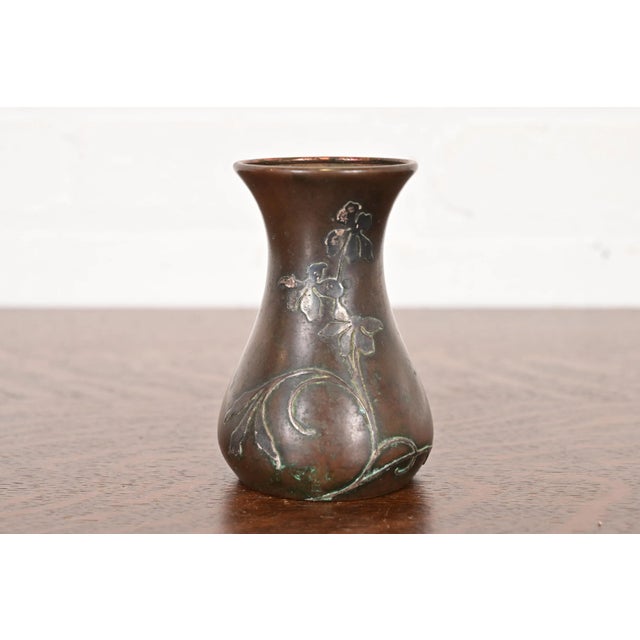 Heintz Arts & Crafts Sterling Silver on Bronze Petite Vase For Sale - Image 11 of 11