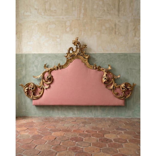 This magnificent 19th century Italian Rococo-style headboard is a glorious flourish of hand-carved giltwood. It seems to...