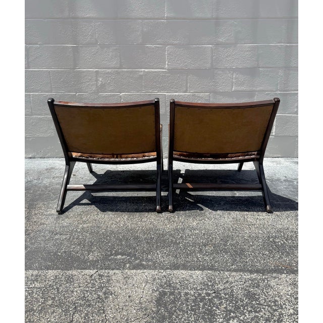 Wood Contemporary Cowhide Nailhead Lounge Chairs - Pair For Sale - Image 7 of 7