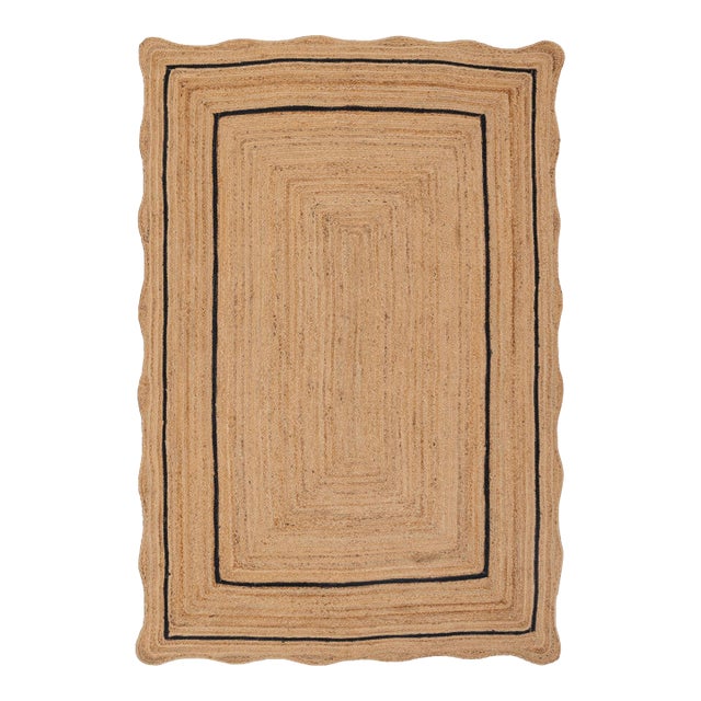 Black Natural Jute Wave Scallop Rug 2x4 Ft. For Sale
