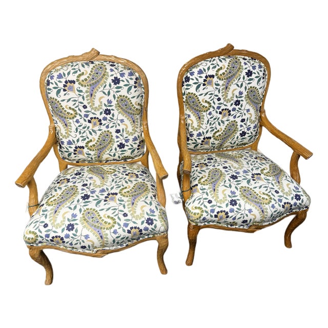 Pair of French Arm Chairs Faux Bois" Open Arm Chairs. For Sale