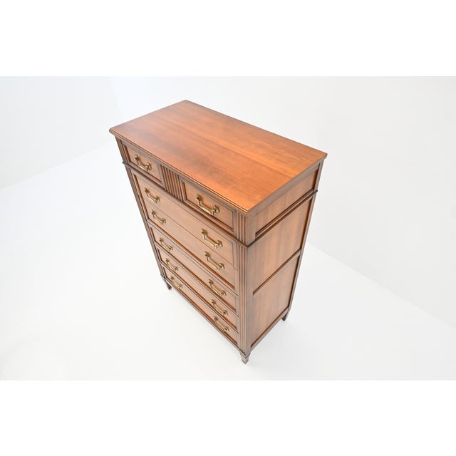 1980s Kindel Furniture Neoclassical Louis XVI Style Cherry 7-Drawer Highboy Dresser For Sale - Image 5 of 16