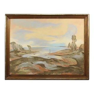 Vintage Russian Oil Landscape Painting Surrealism 35x28 For Sale