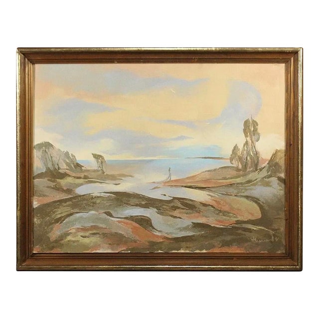 Vintage Russian Oil Landscape Painting Surrealism 35x28 For Sale
