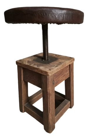 Antique Industrial French Adjustable Oak Workshop Stool, 1930s