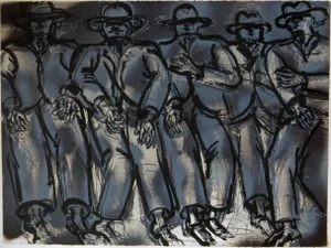 Lester Johnson Frontal Street Scene Lithograph