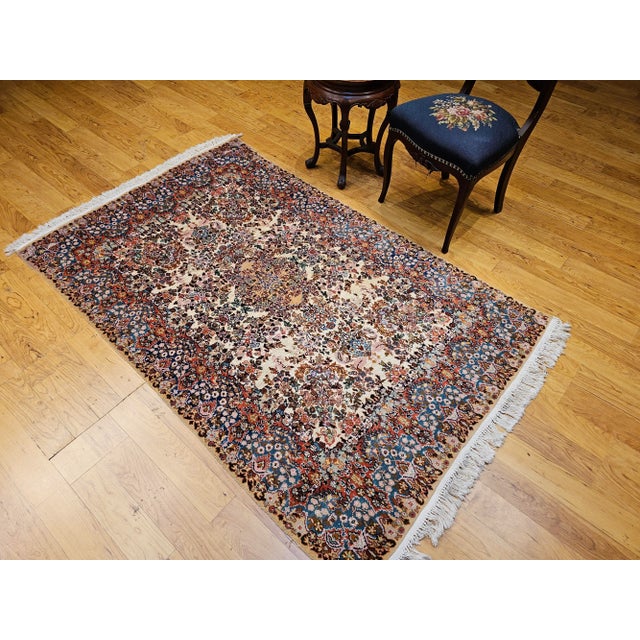 Vintage Persian Kerman Lavar Area Rug, Handwoven All-Over Floral Pattern, Ivory & Blue, 4’ X 7’ For Sale - Image 9 of 12