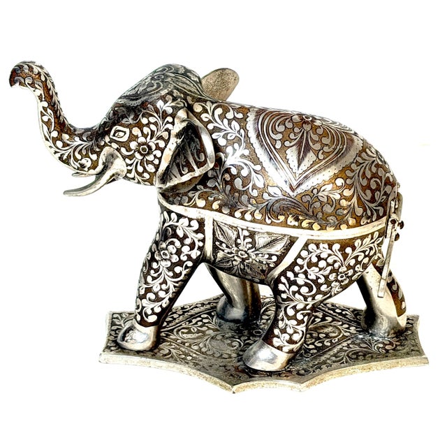 Indian Silvered & Enamel Engraved Bronze Elephant Automaton Swiss Music box For Sale - Image 14 of 18