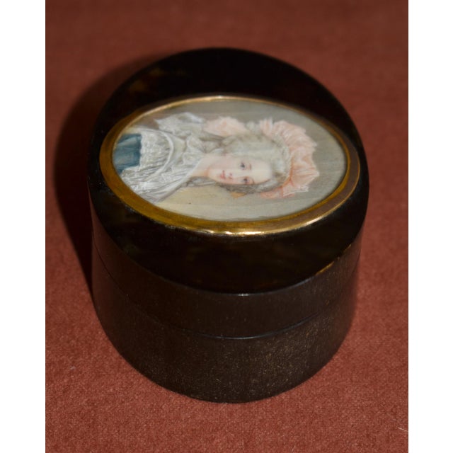 Antique Tortoiseshell Ivory Box French Hand Painted Portrait Miniature Lady For Sale - Image 11 of 15