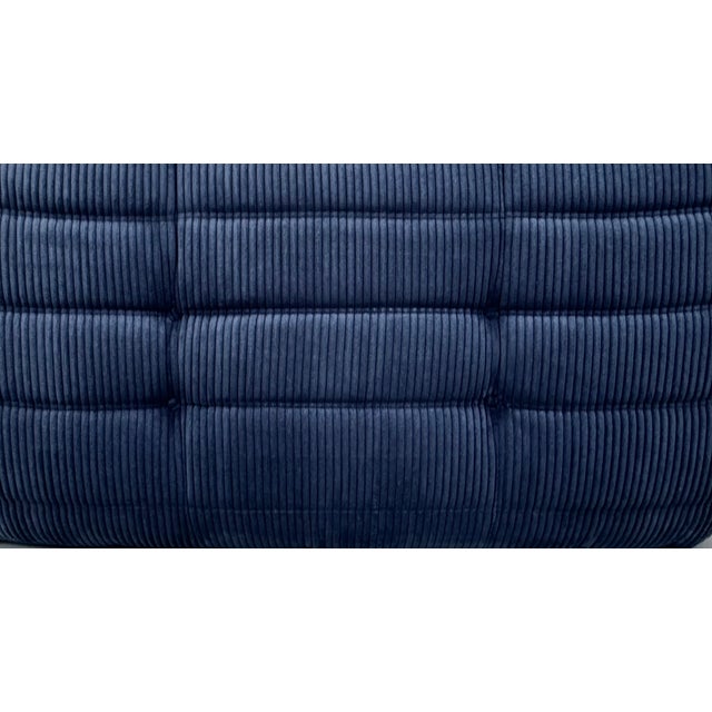 French Togo 2-Seater Sofa in Blue Corduroy attributed Michel Ducaroy for Ligne Roset, 1970s For Sale - Image 11 of 12