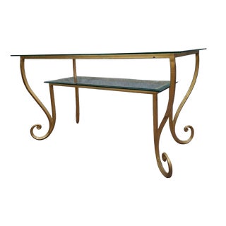 Coffee Table in Brass and Engraved Glass in the style of Mjansen, 1970s For Sale