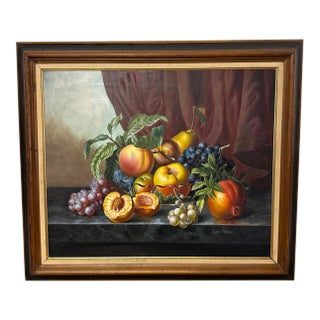 1940s Fruit Still Life Oil Painting For Sale