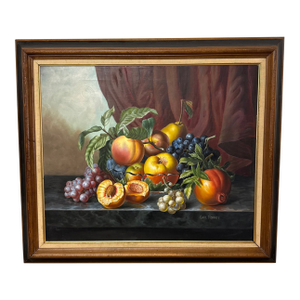 1940s Fruit Still Life Oil Painting