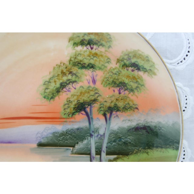 Early 20th Century Antique Asian Nippon Round Porcelain 8" Plate Hand Painted Sunset Lake Scene For Sale - Image 5 of 8