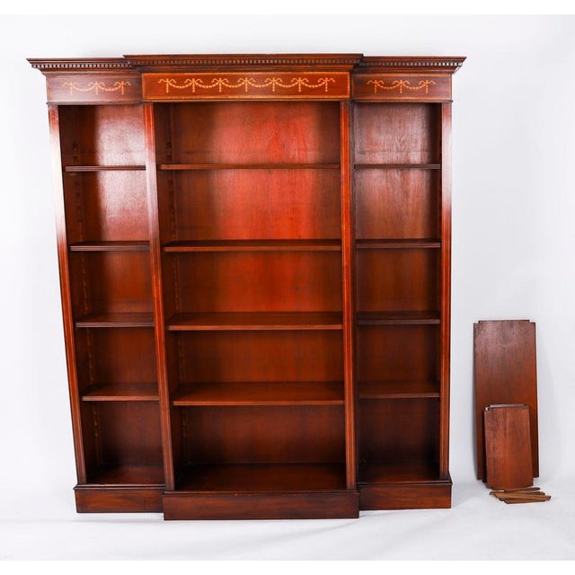 Vintage Sheraton Revival Breakfront Open Bookcase For Sale - Image 12 of 14