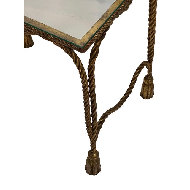 1950s Gilt Hollywood Regency Rope & Tassel Metal and Glass Nesting Tables For Sale - Image 14 of 18