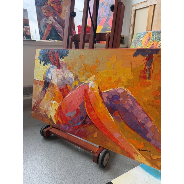 At Ease in Her Own Light, by Godfrey Afebuame , Oil Painting With Knife on Canvas (2026) For Sale - Image 4 of 5