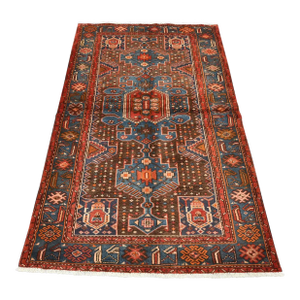 Zanjan Rug 4'2'' X 6'9'' Brown Wool Vintage Tribal Hand-Knotted Oriental Carpet