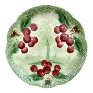 19th Century Majolica Cherries Plate Choisy Le Roi