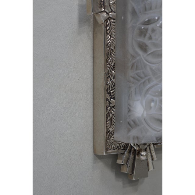 Silver French Art Deco Wall Sconces by Degue 1930 France - A Pair For Sale - Image 8 of 13
